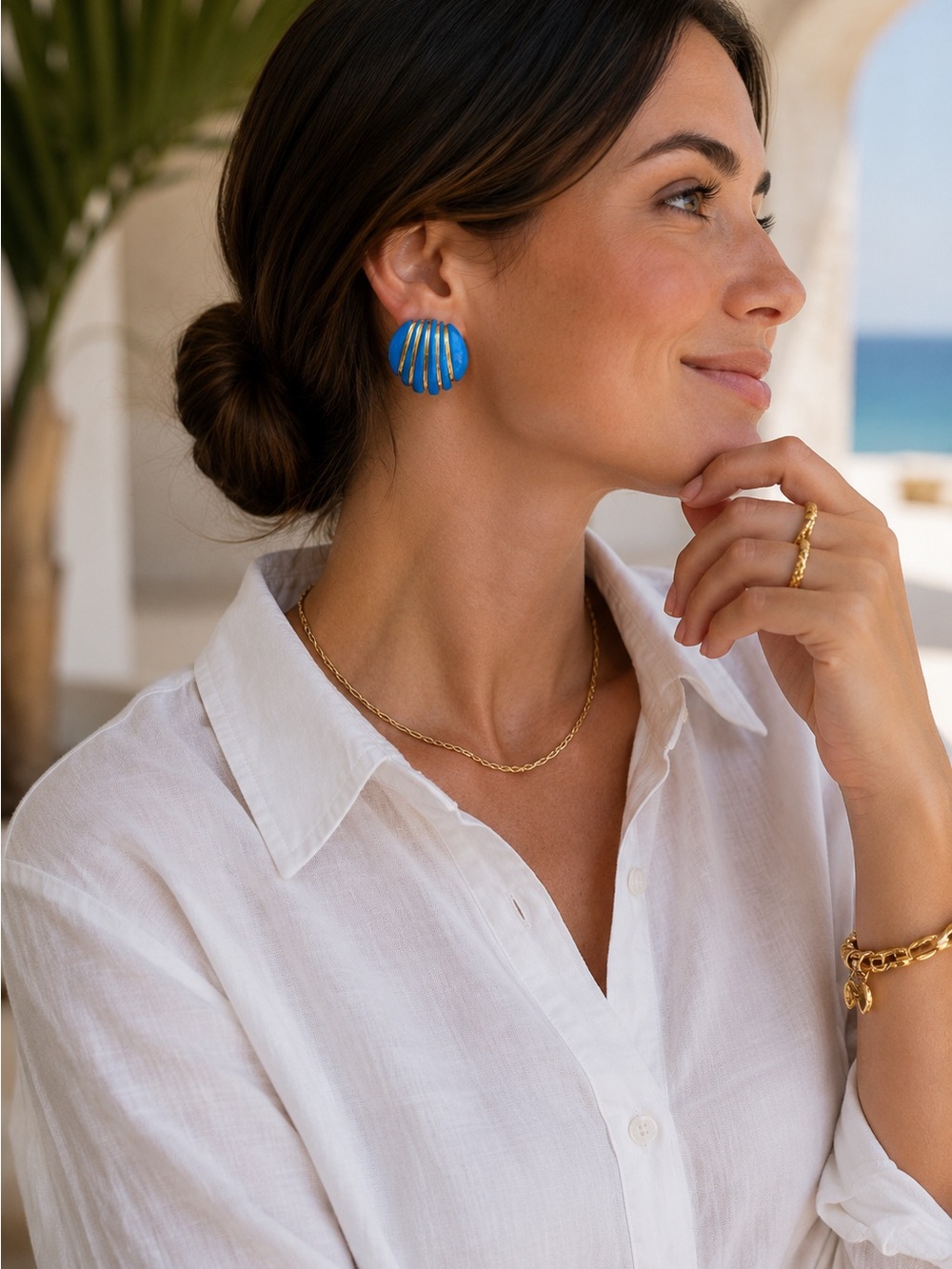NWT Fashion Earrings Striped Statement Earrings -‎ Blue and Gold